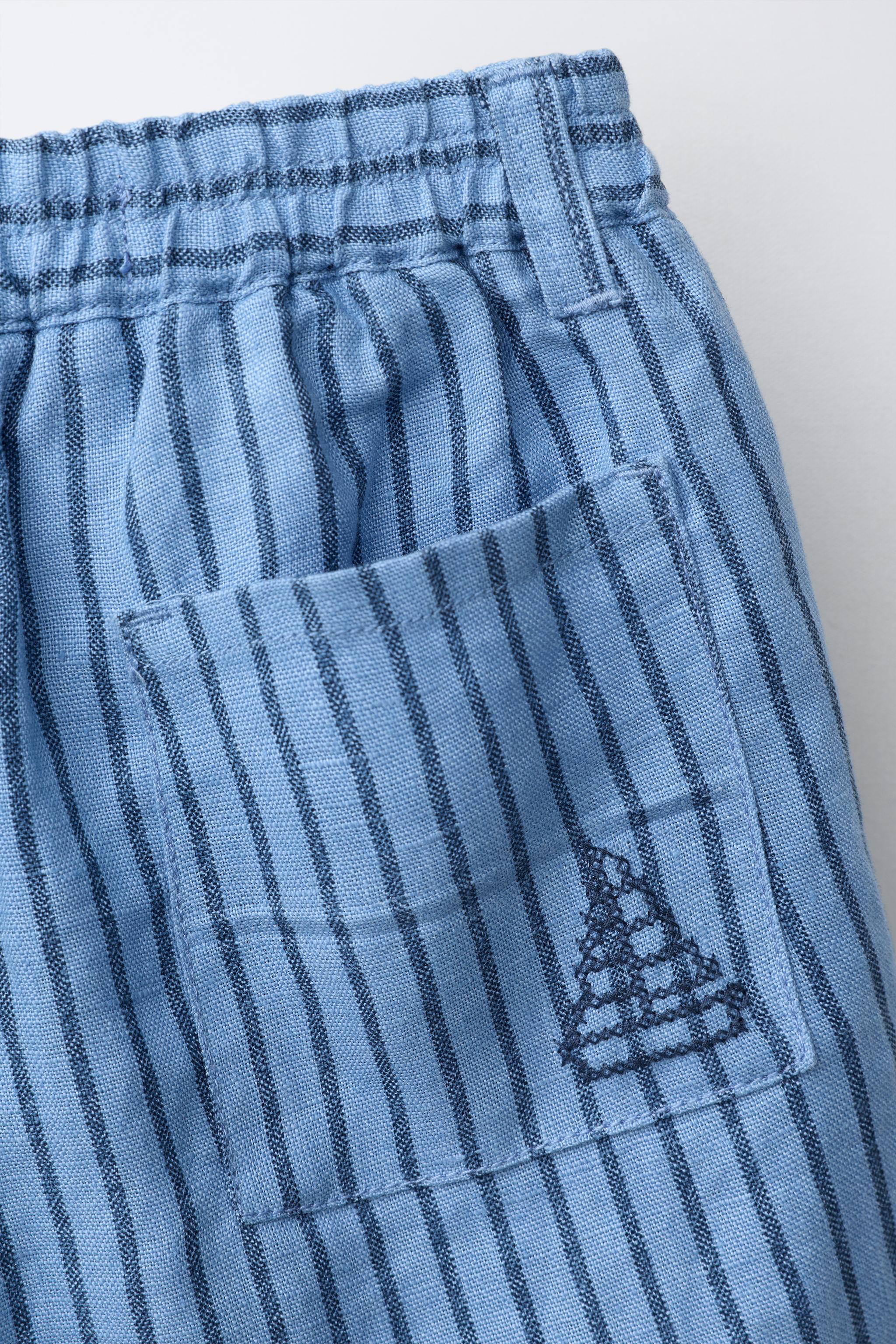 100% LINEN STRIPED SHORTS